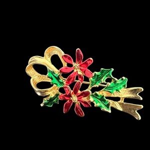 Vintage Christmas brooch gold tone & enamel